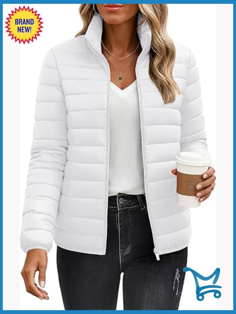 Women's Quilted Lightweight Puffer Jacket Stand Collar Full Zip Warm Winter Coat